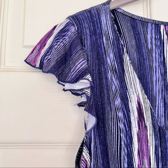 🌸3/$25 ELLE Purple & White Stripe Fit & Flare Dress with Ruching Details - Picture 3 of 11